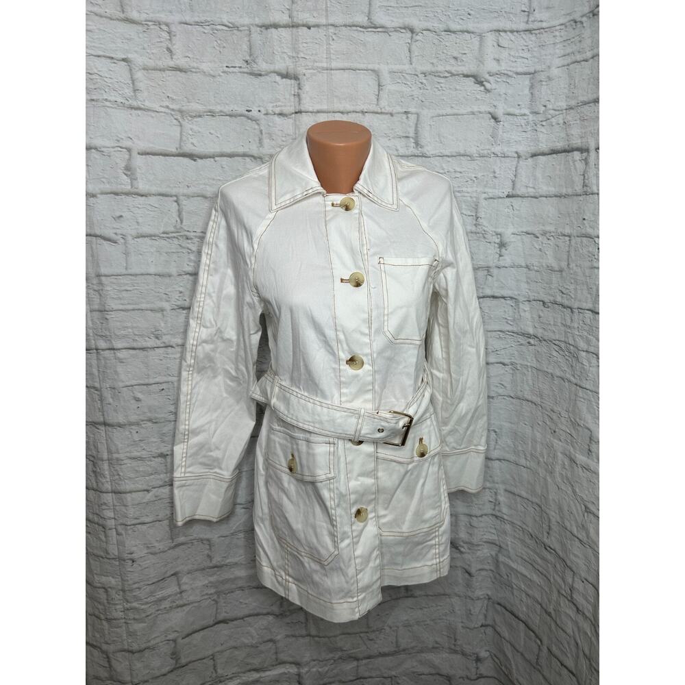 Bagatelle Collection Off-white Utility Jacket Button Belted Cotton, Women Small